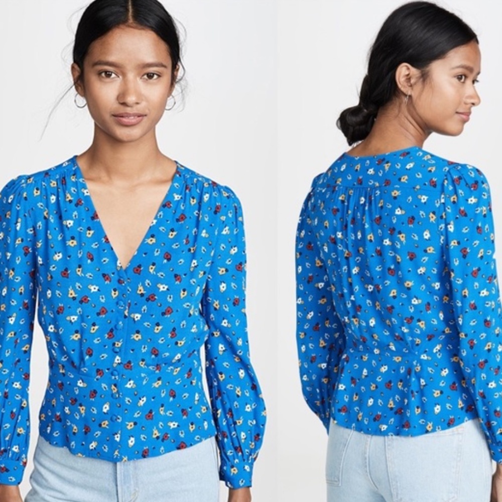 Ba&sh Lali sky blue floral shirt